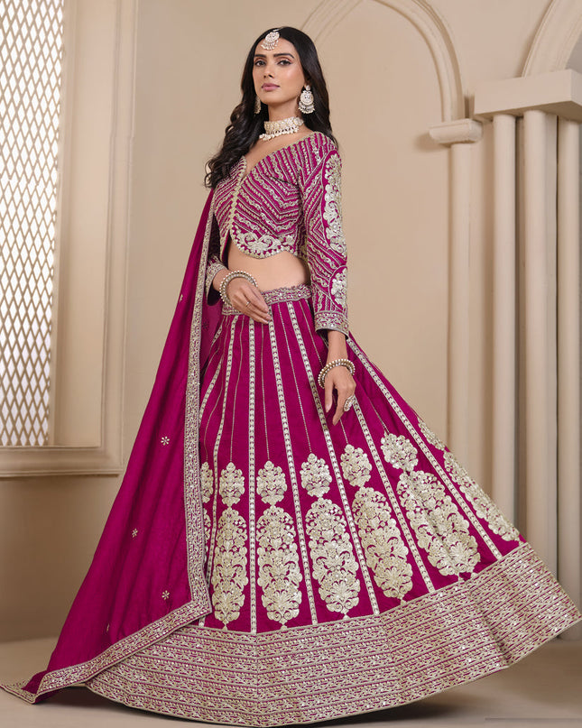 raspberry pink shimmer art silk embroidered lehenga choli