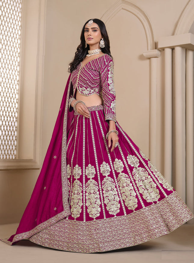 raspberry pink shimmer art silk embroidered lehenga choli