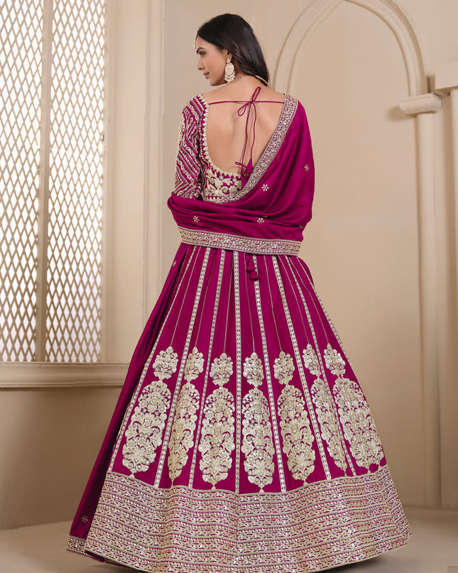 raspberry pink shimmer art silk embroidered lehenga choli