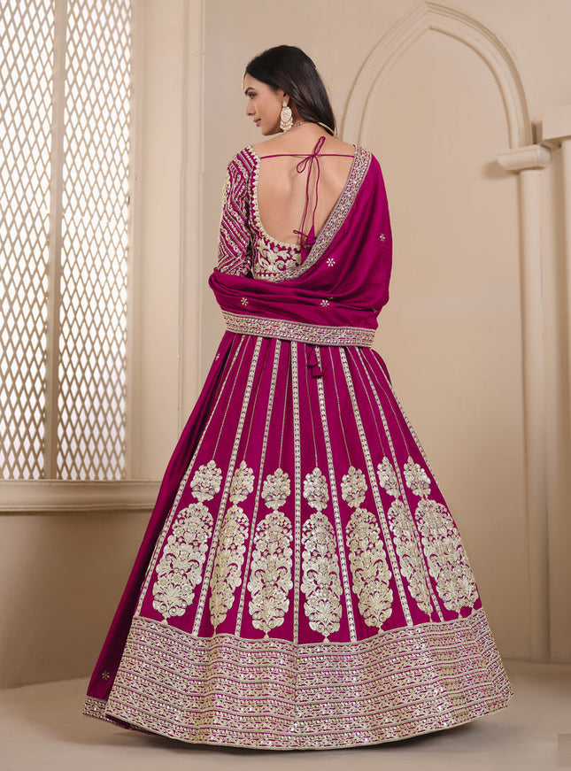 raspberry pink shimmer art silk embroidered lehenga choli