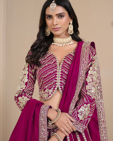raspberry pink shimmer art silk embroidered lehenga choli