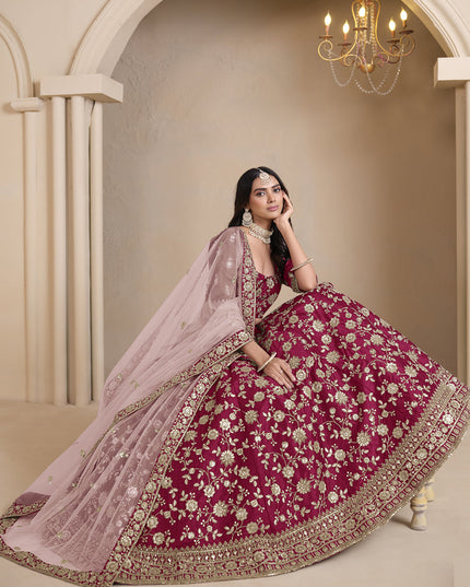 raspberry pink art silk embroidered lehenga choli