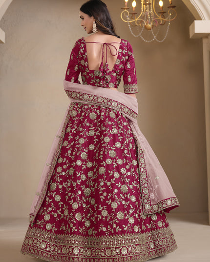 raspberry pink art silk embroidered lehenga choli