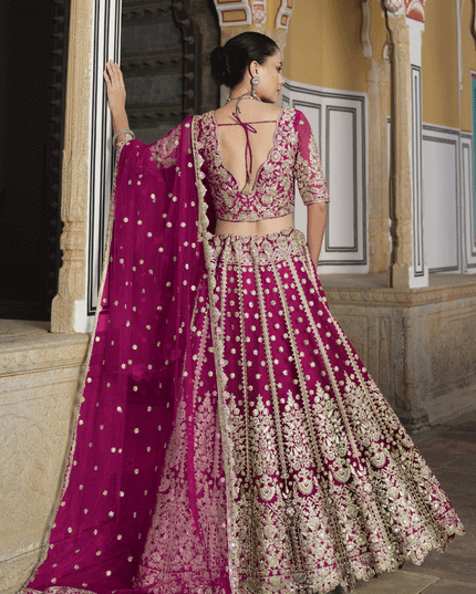 Raspberry Pink Net Embroidered Lehenga Choli
