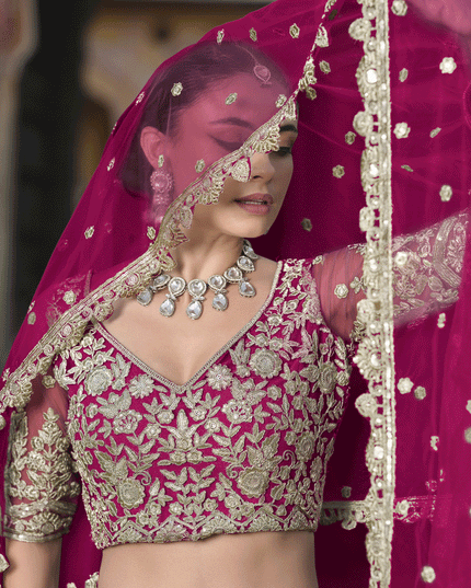 Raspberry Pink Net Embroidered Lehenga Choli