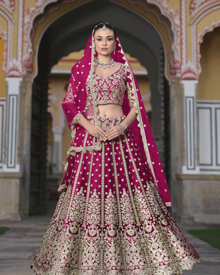 Raspberry Pink Net Embroidered Lehenga Choli