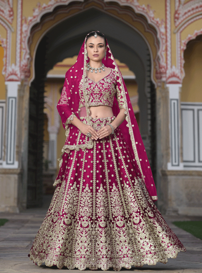 Raspberry Pink Net Embroidered Lehenga Choli