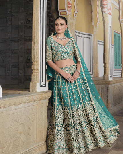Rama Green Net Embroidered Lehenga Choli
