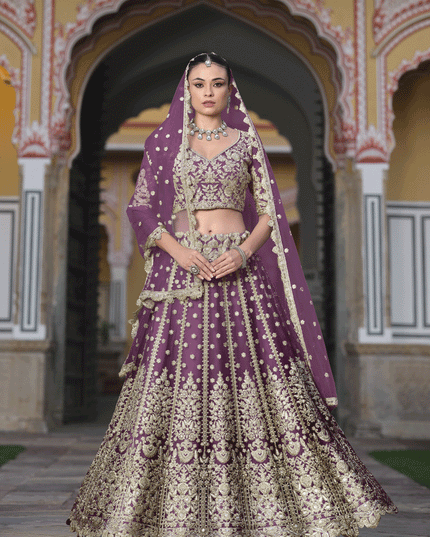 Burgundy Net Embroidered Lehenga Choli