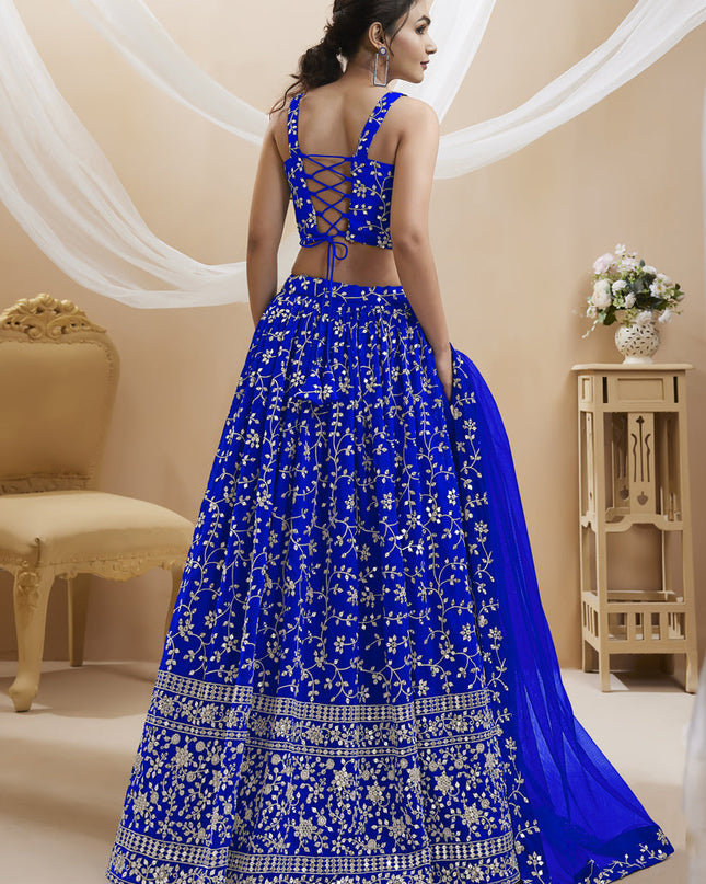 Royal Blue Georgette Embroidered Wedding Lehenga Choli