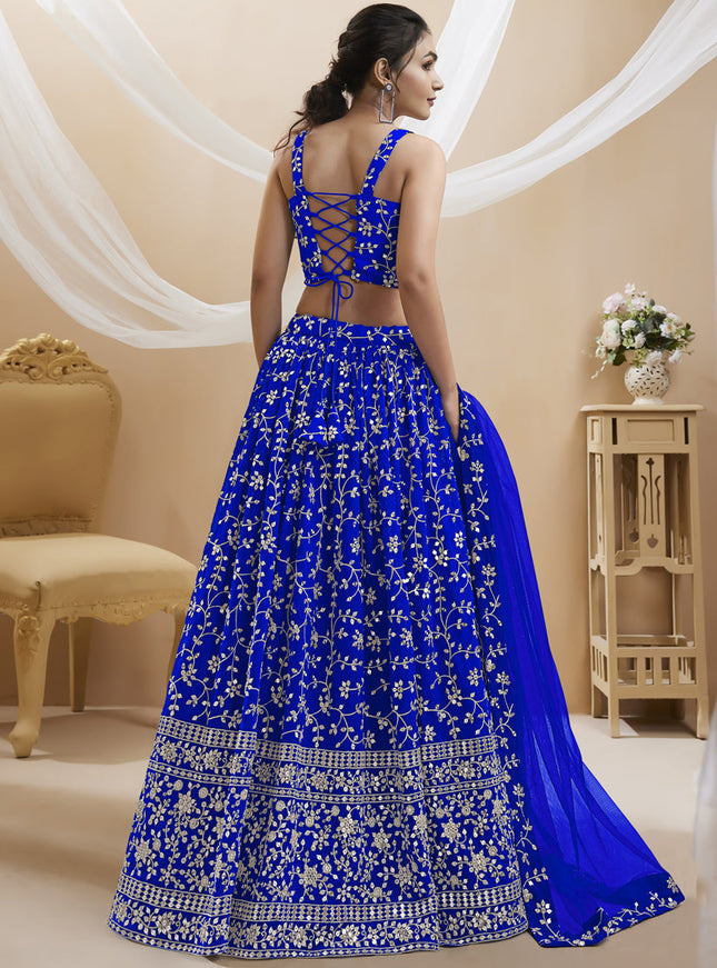 Royal Blue Georgette Embroidered Wedding Lehenga Choli