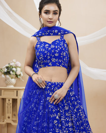 Royal Blue Georgette Embroidered Wedding Lehenga Choli