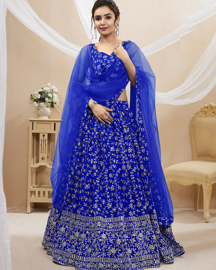 Royal Blue Georgette Embroidered Wedding Lehenga Choli
