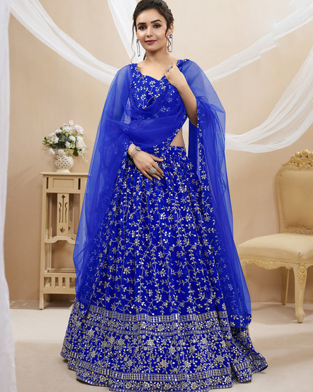 Royal Blue Georgette Embroidered Wedding Lehenga Choli