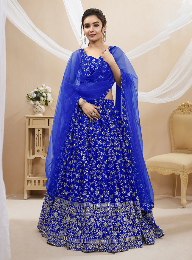 Royal Blue Georgette Embroidered Wedding Lehenga Choli