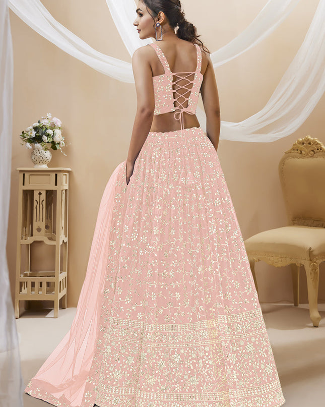 Blush Pink Georgette Embroidered Wedding Lehenga Choli