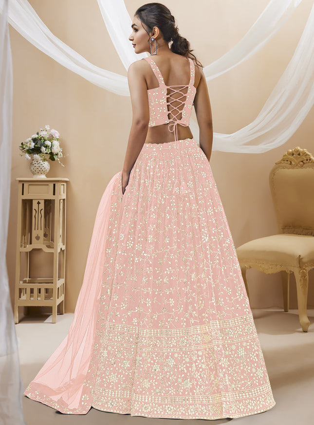 Blush Pink Georgette Embroidered Wedding Lehenga Choli