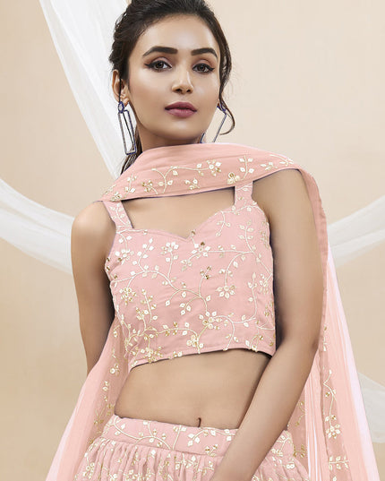Blush Pink Georgette Embroidered Wedding Lehenga Choli