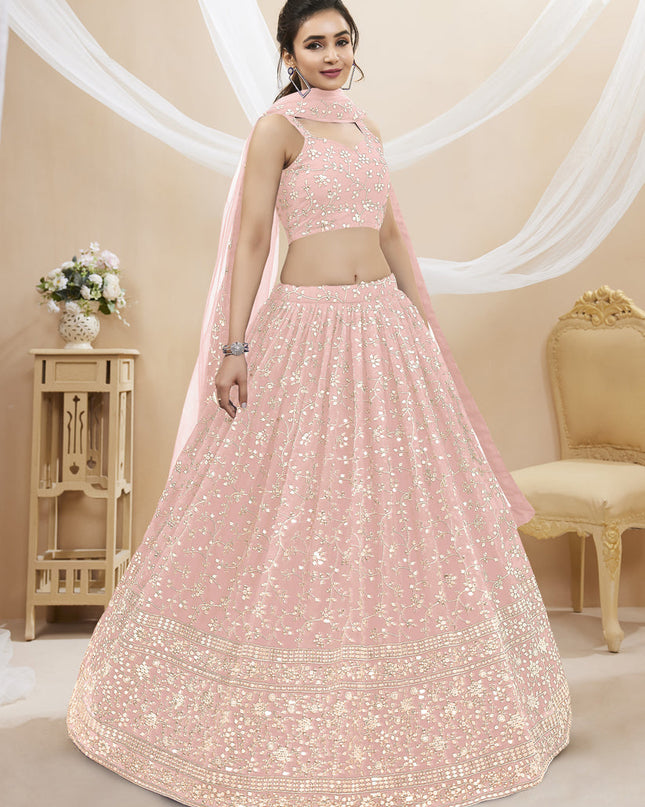 Blush Pink Georgette Embroidered Wedding Lehenga Choli