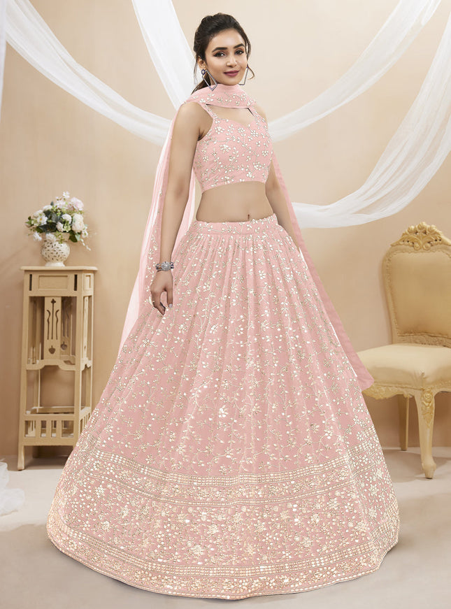 Blush Pink Georgette Embroidered Wedding Lehenga Choli