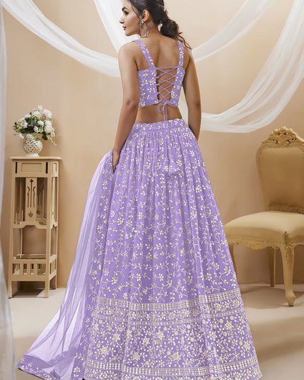 Lavender Georgette Embroidered Wedding Lehenga Choli