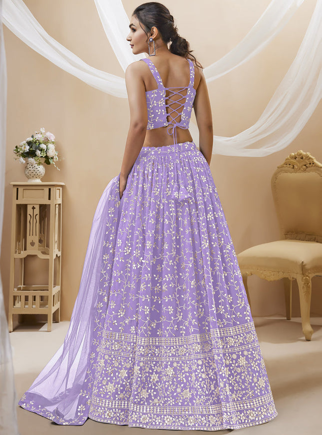Lavender Georgette Embroidered Wedding Lehenga Choli