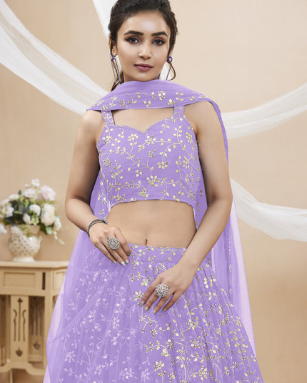 Lavender Georgette Embroidered Wedding Lehenga Choli