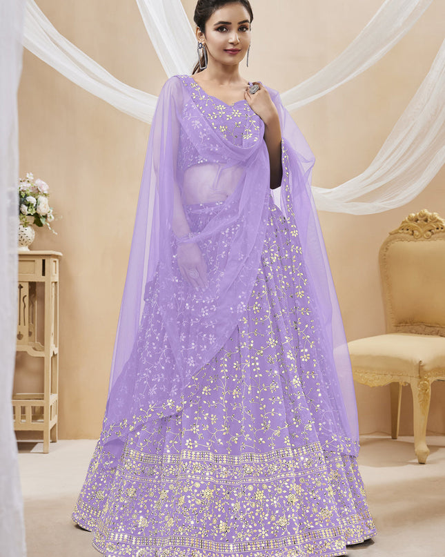 Lavender Georgette Embroidered Wedding Lehenga Choli