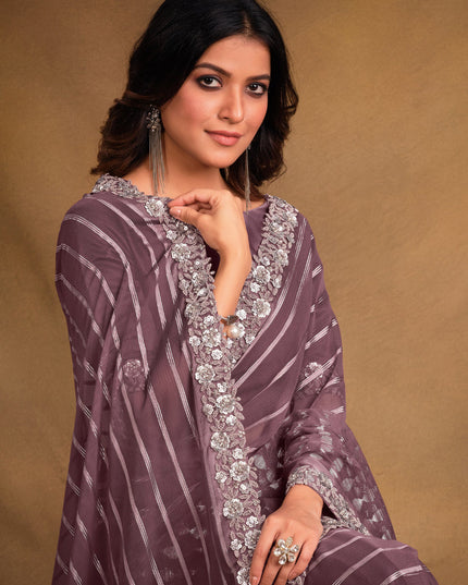 Dusty Mauve Georgette Kasab Designer Saree