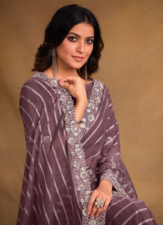 Dusty Mauve Georgette Kasab Designer Saree