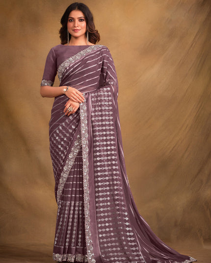 Dusty Mauve Georgette Kasab Designer Saree