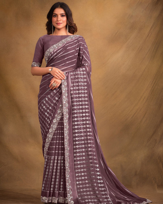 Dusty Mauve Georgette Kasab Designer Saree