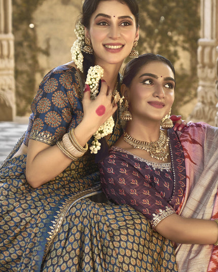 Prussian Blue Gajji Silk Designer Saree for Wedding