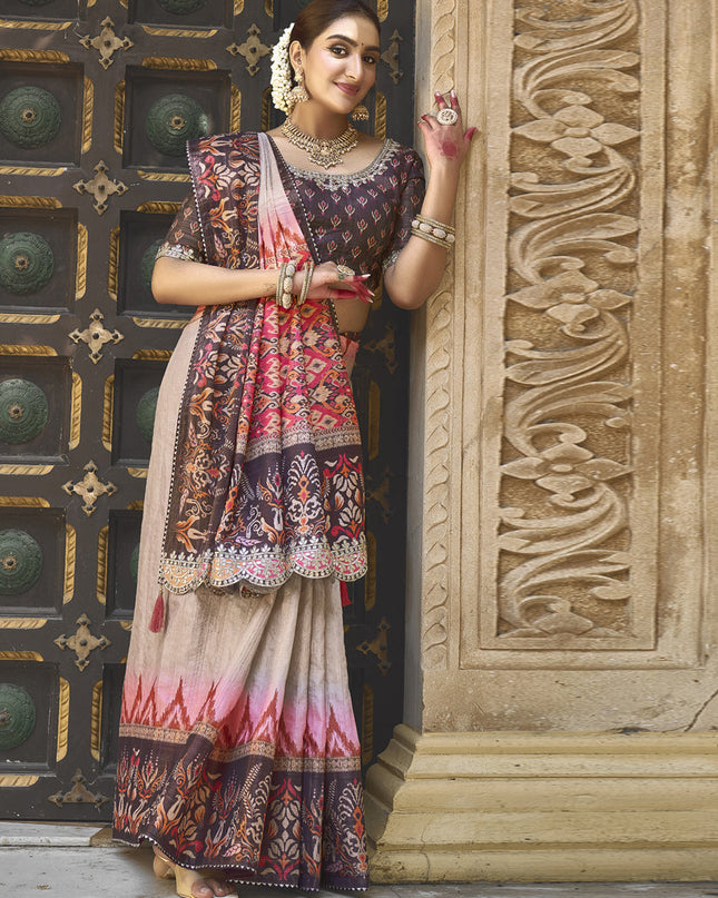 Beige Bhagalpuri Silk Designer Saree for Wedding