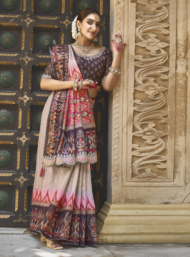 Beige Bhagalpuri Silk Designer Saree for Wedding