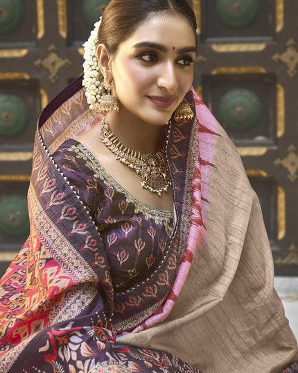 Beige Bhagalpuri Silk Designer Saree for Wedding