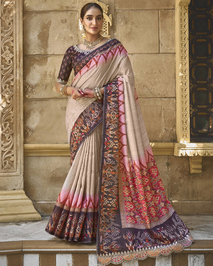 Beige Bhagalpuri Silk Designer Saree for Wedding