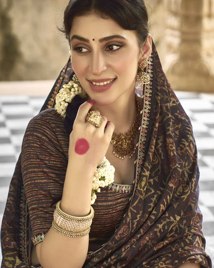 Coffee Brown Gajji Silk Designer Saree for Wedding