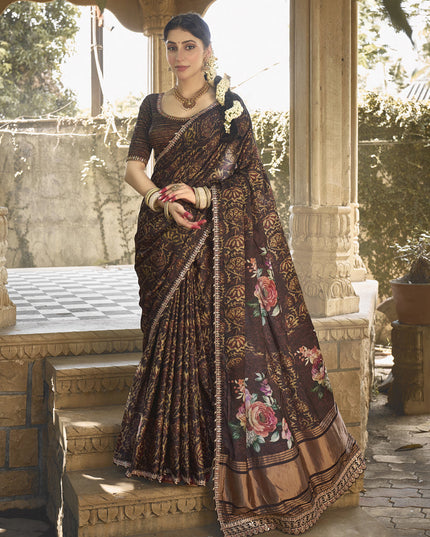 Coffee Brown Gajji Silk Designer Saree for Wedding