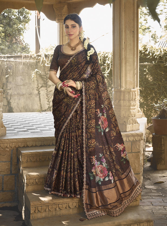 Coffee Brown Gajji Silk Designer Saree for Wedding