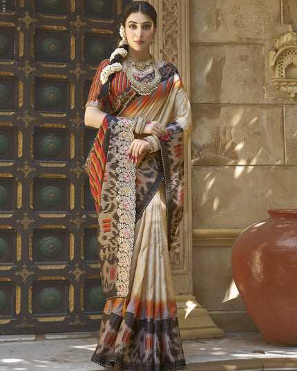 Beige Bhagalpuri Silk Designer Saree for Wedding