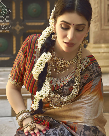 Beige Bhagalpuri Silk Designer Saree for Wedding