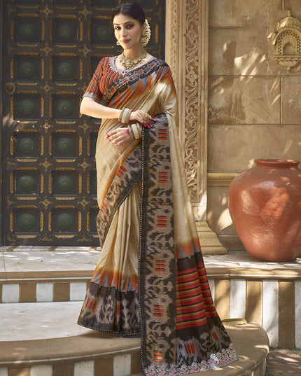 Beige Bhagalpuri Silk Designer Saree for Wedding