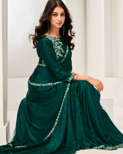 Green Embroidered Designer Saree