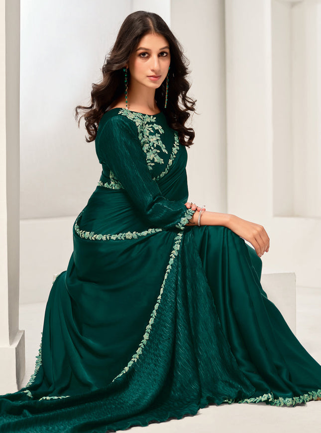 Green Embroidered Designer Saree
