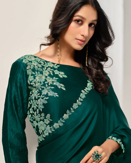 Green Embroidered Designer Saree