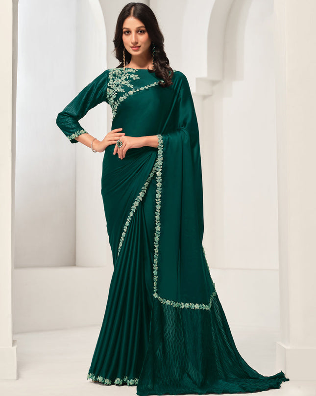 Green Embroidered Designer Saree