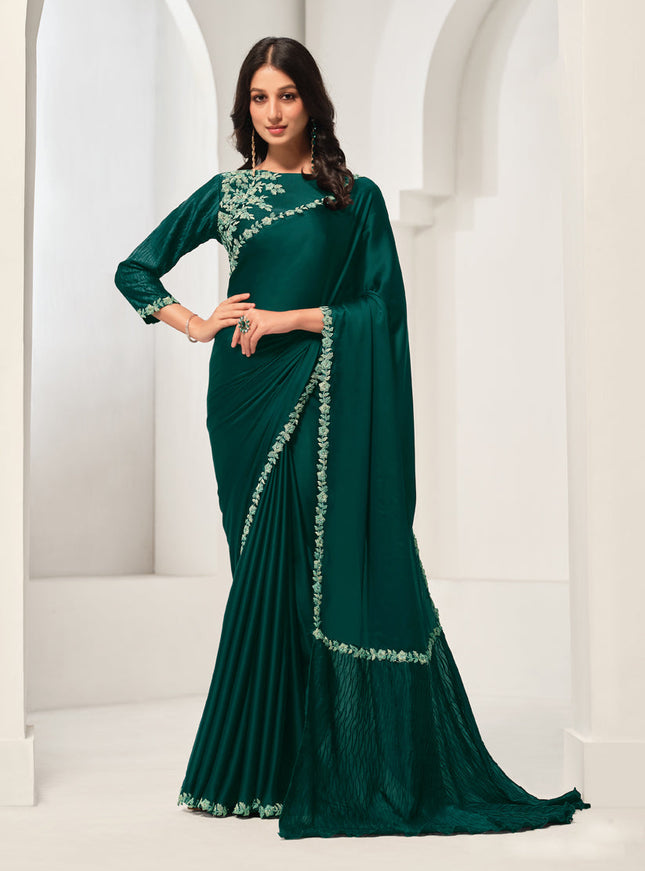 Green Embroidered Designer Saree