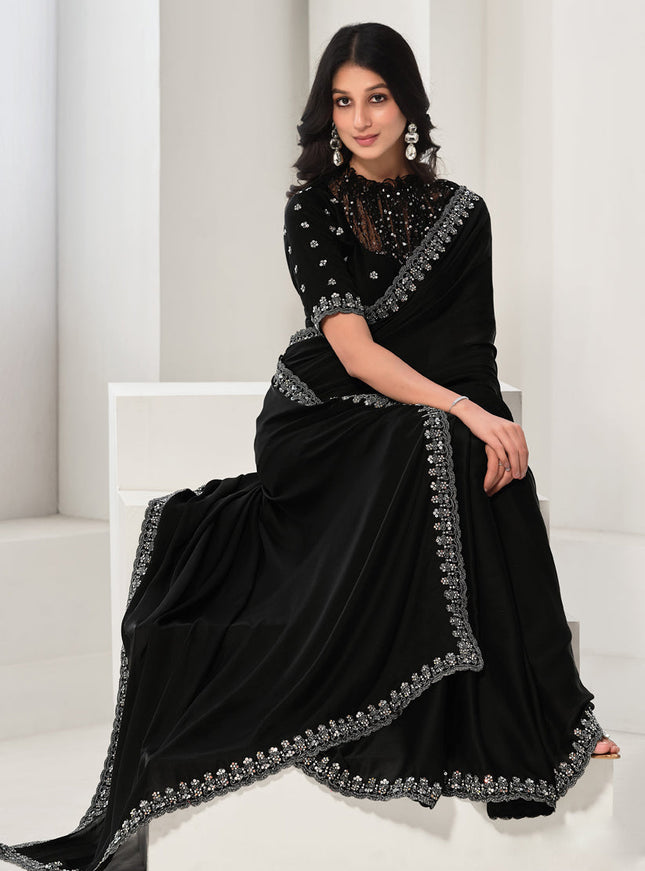 Black Embroidered Designer Saree