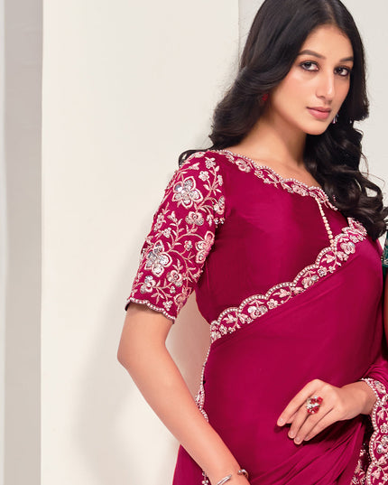 Rani Pink Embroidered Designer Saree